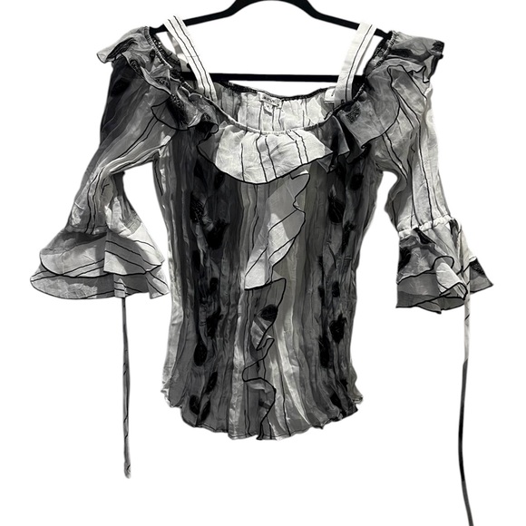 Jaipur Black and White Ruffled Blouse Medium - Picture 3 of 12